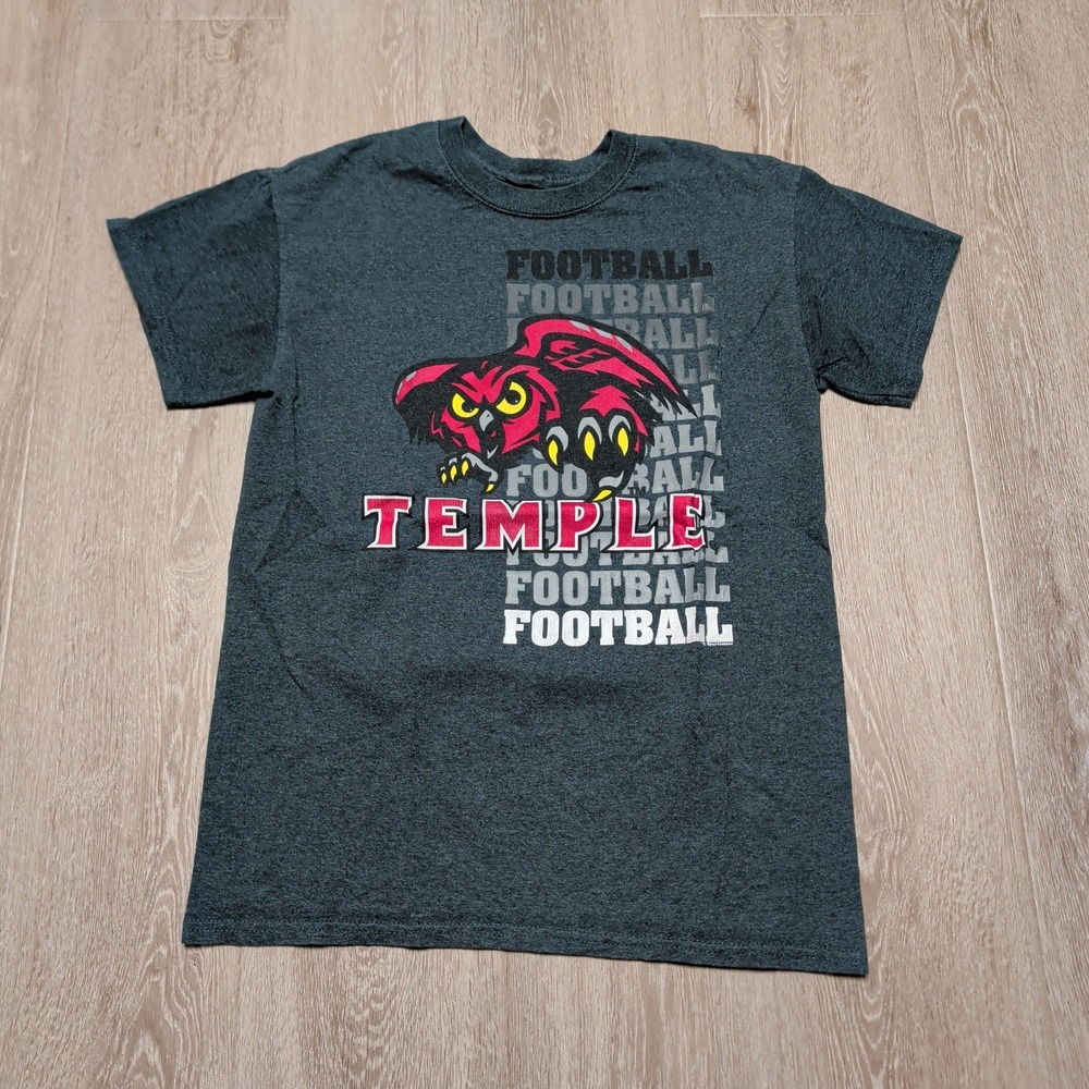 Temple Football T-Shirt Mens Small Gray Excellent Big East Owls Graphic Tee
